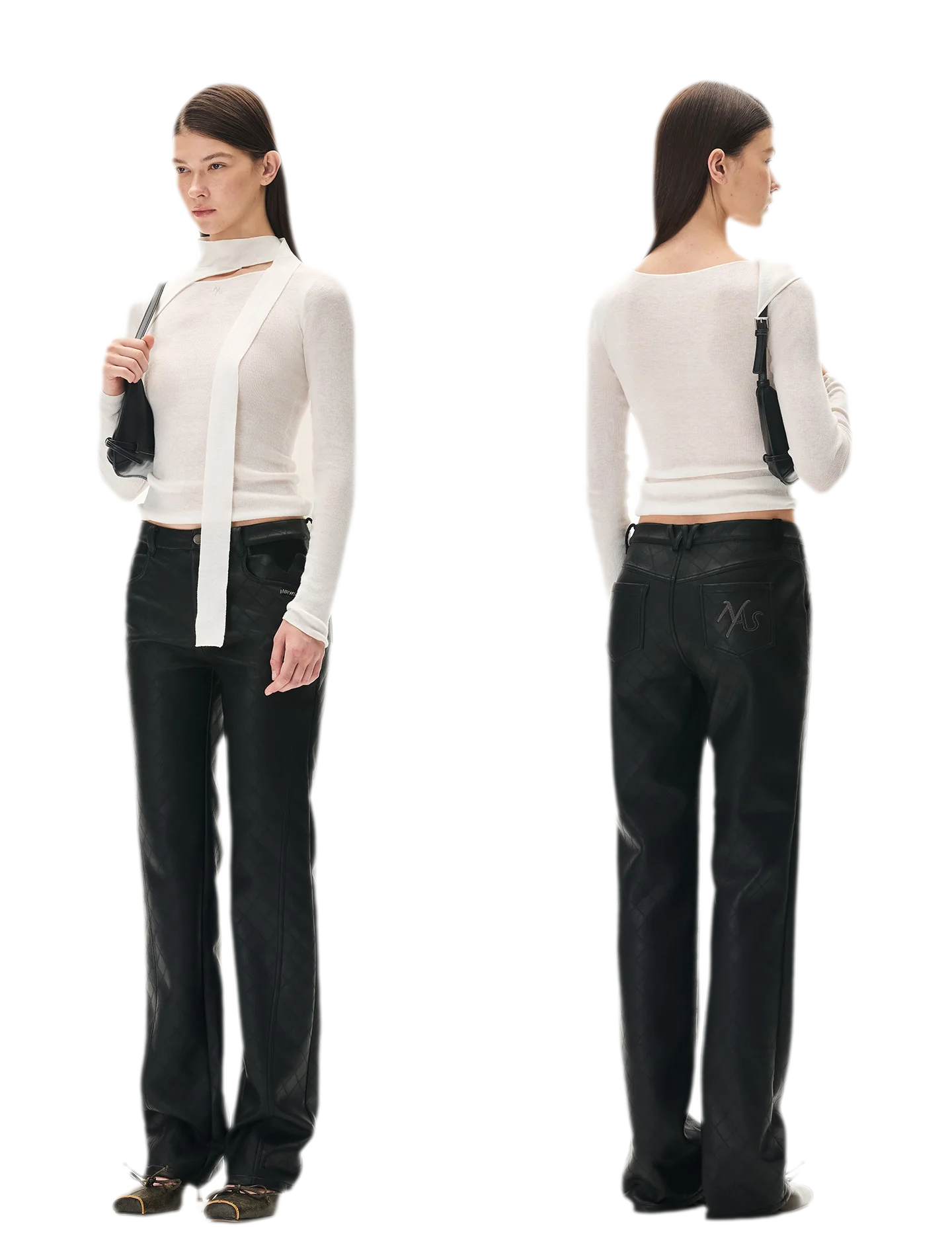 Diamond-Quilted Straight-Leg Pants