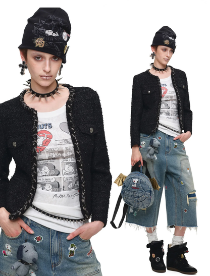 Bouclé Cropped Jacket Shorts Set