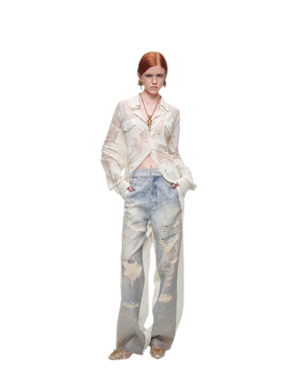 Lace Oversized Tie Shirt