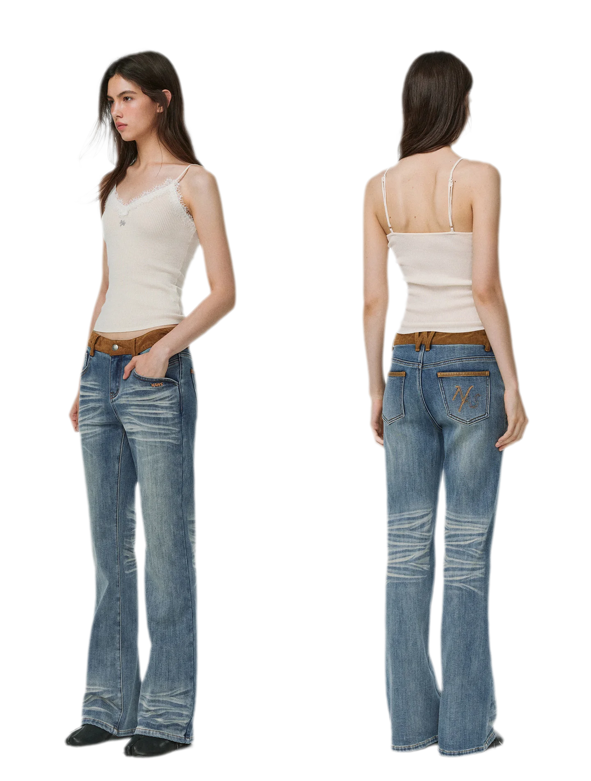 Feinstrick-Camisole aus Wolle mit Spitzenbesatz 100% Wolle