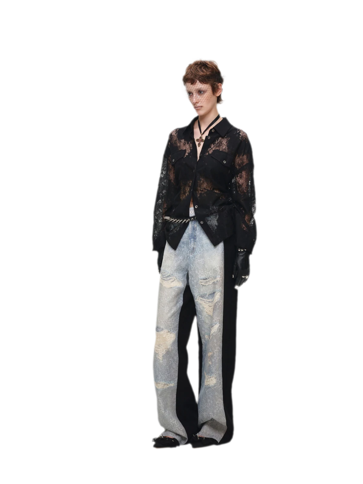 Washed Lace Straight Pants