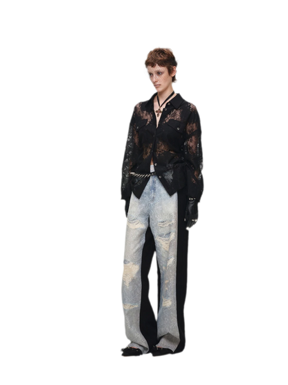 Washed Lace Straight Pants