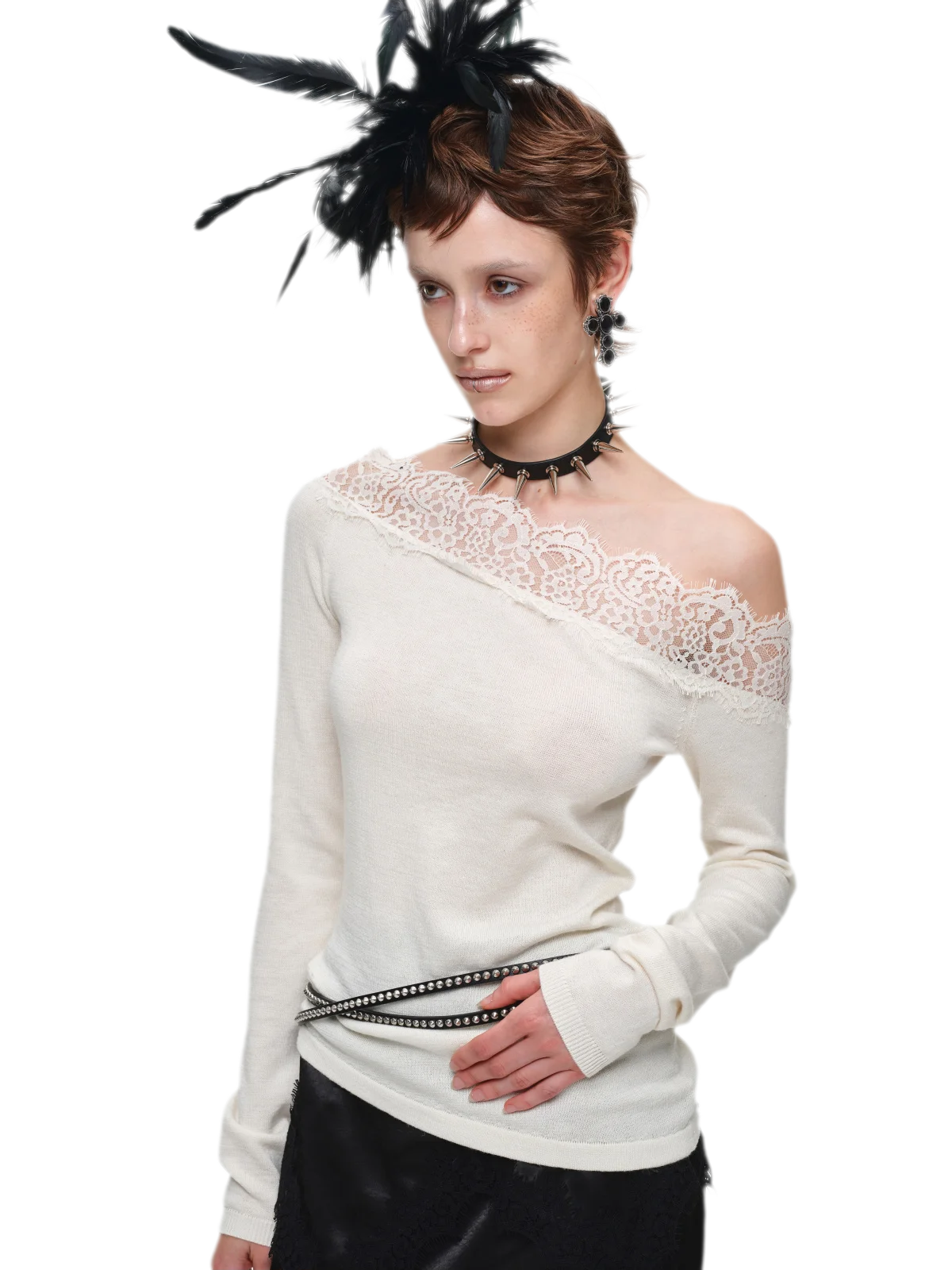 Acetate Cashmere Lace Knit Top