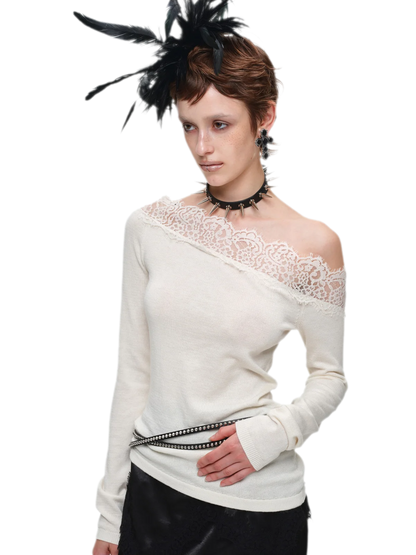 Acetate Cashmere Lace Knit Top