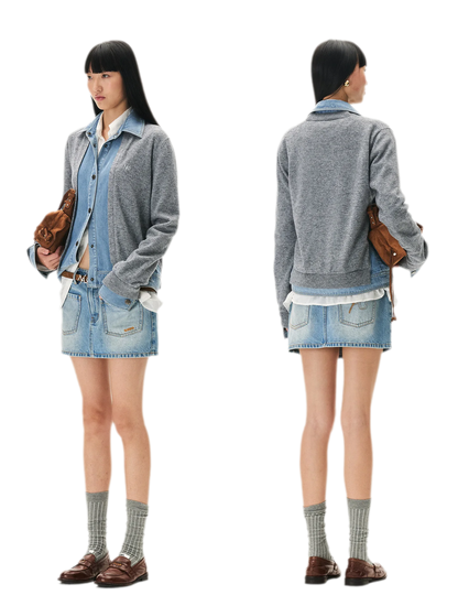 Wool Contrast Lapel Knit Cardigan