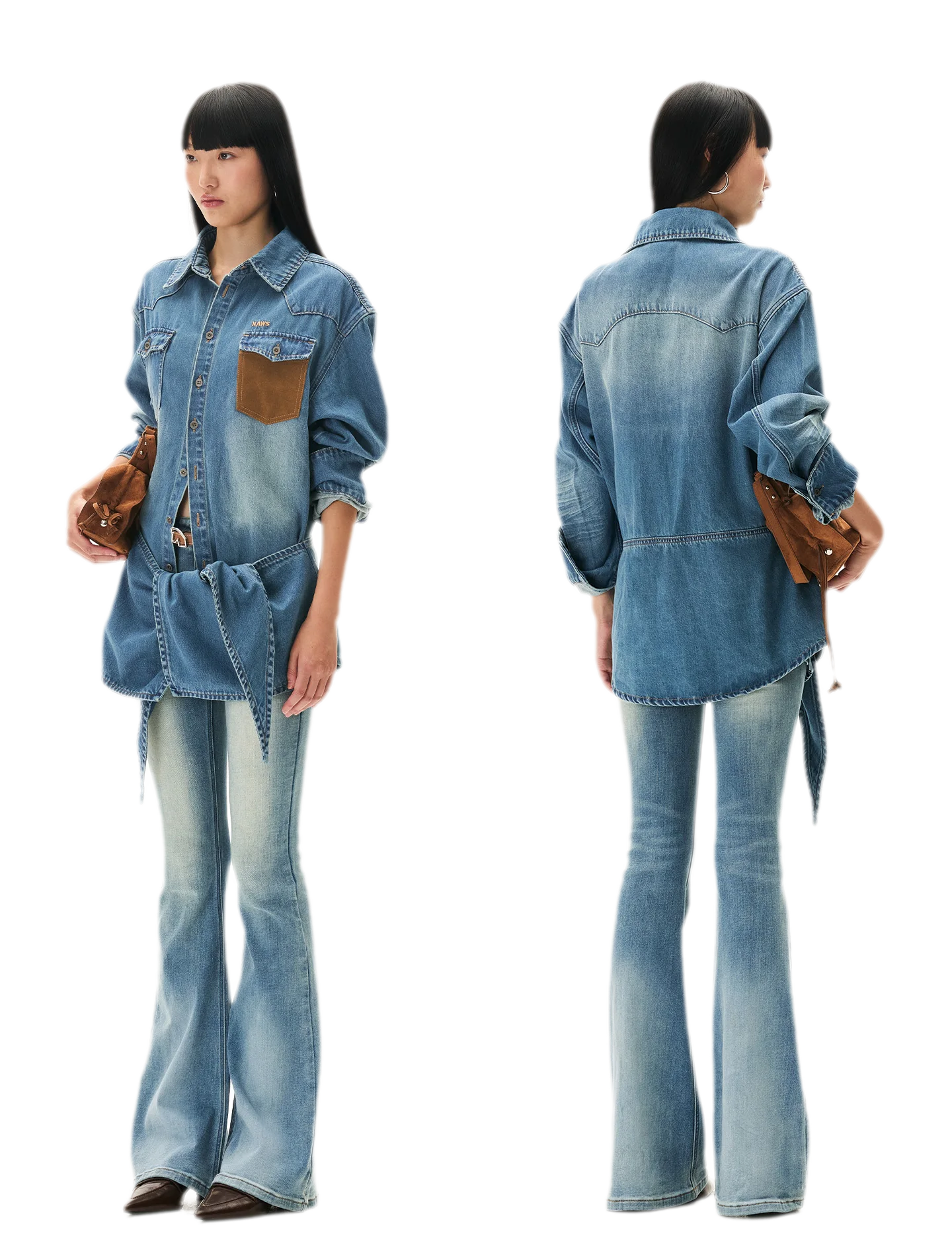 Washed Denim Suede-Panel Shirt