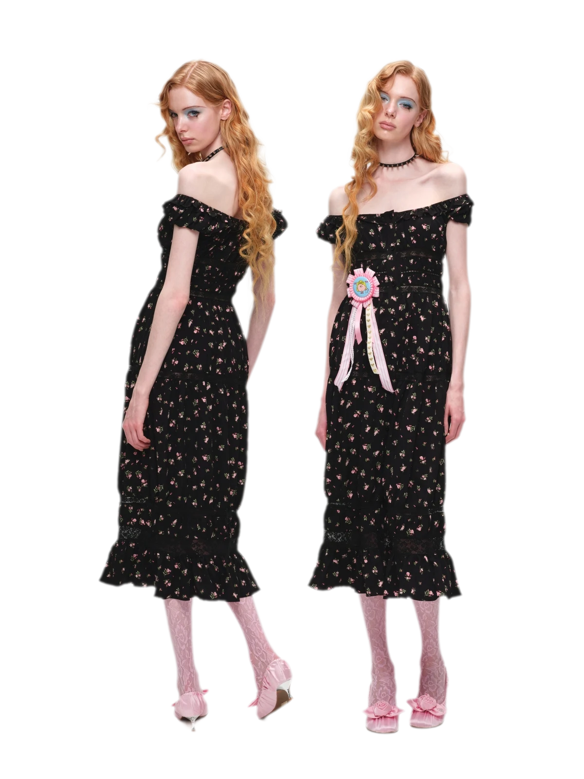 Long Floral Lace Chiffon Dress