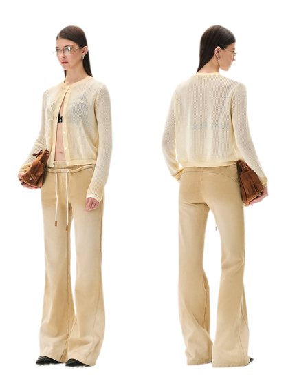 Sand-Washed Faded Straight-Leg Pants