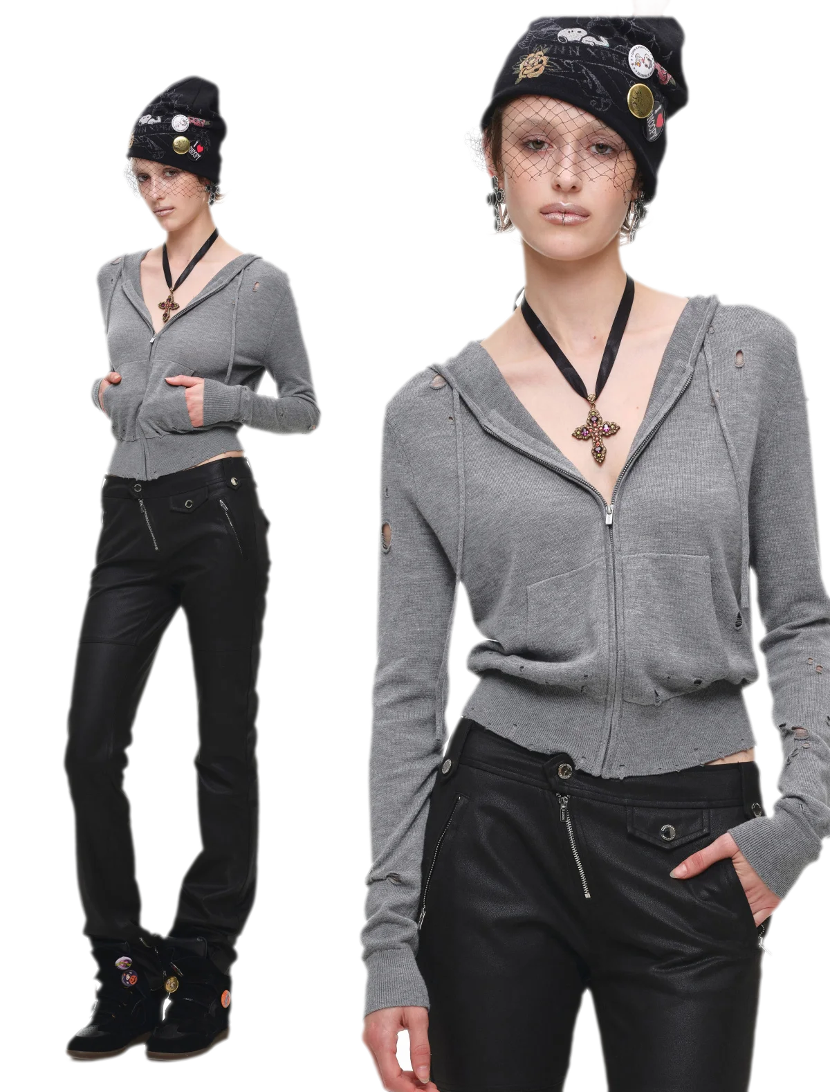 Distressed Hooded Knit Cardigan