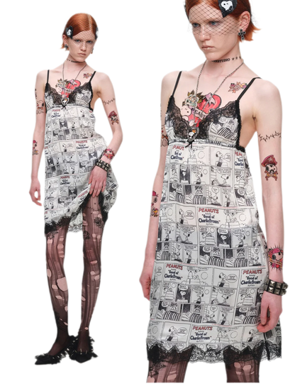 Vestido de tirantes vintage con ribete de encaje