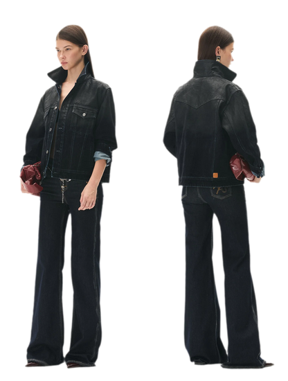 Washed Brushed Gradient Denim Jacket