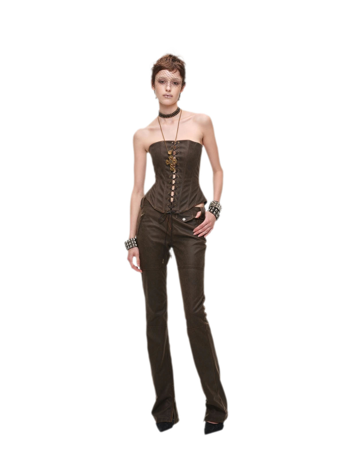 Washed Faux-Leather Corset Belt