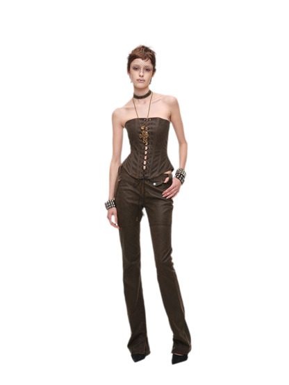 Washed Faux-Leather Corset Belt