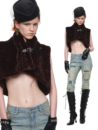 Belted Leopard Faux Fur Vest
