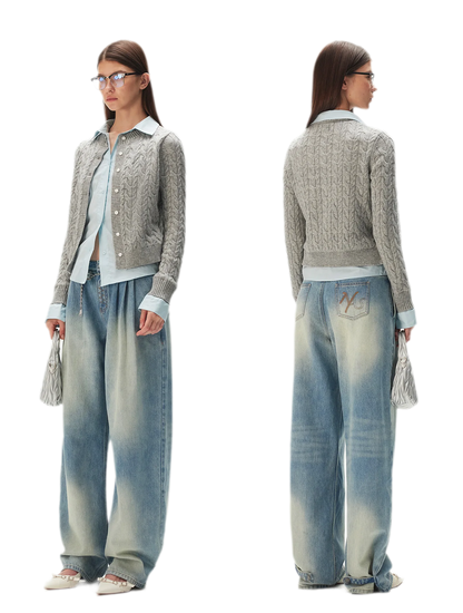 Cable Knit Faux-Layer Cardigan