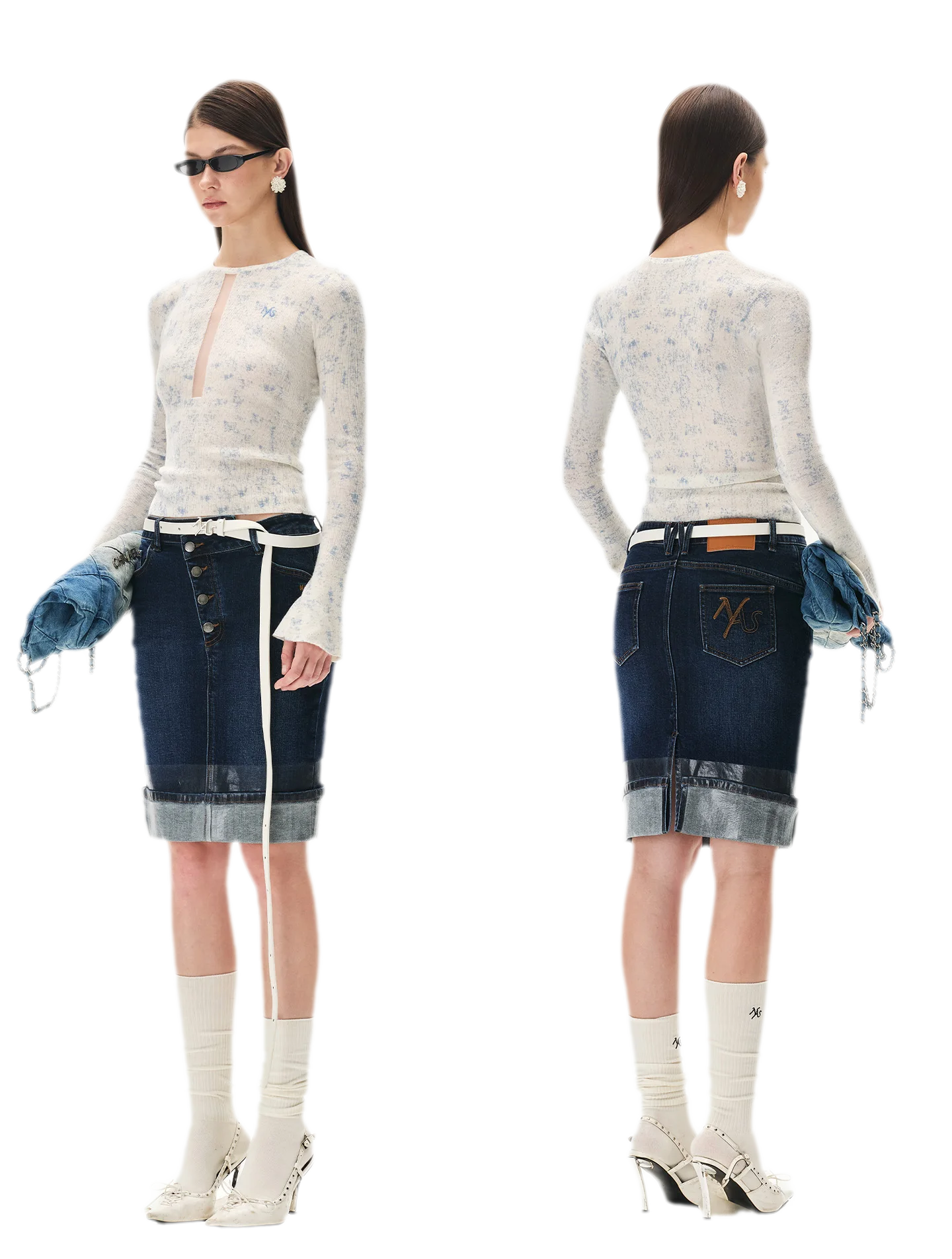 Fine-Gauge Printed Slim Knit Top