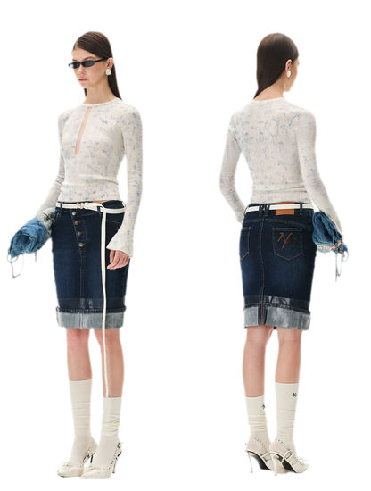 Fine-Gauge Printed Slim Knit Top
