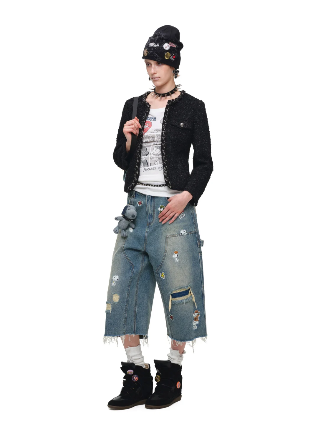 Washed Distressed Cropped Jeans