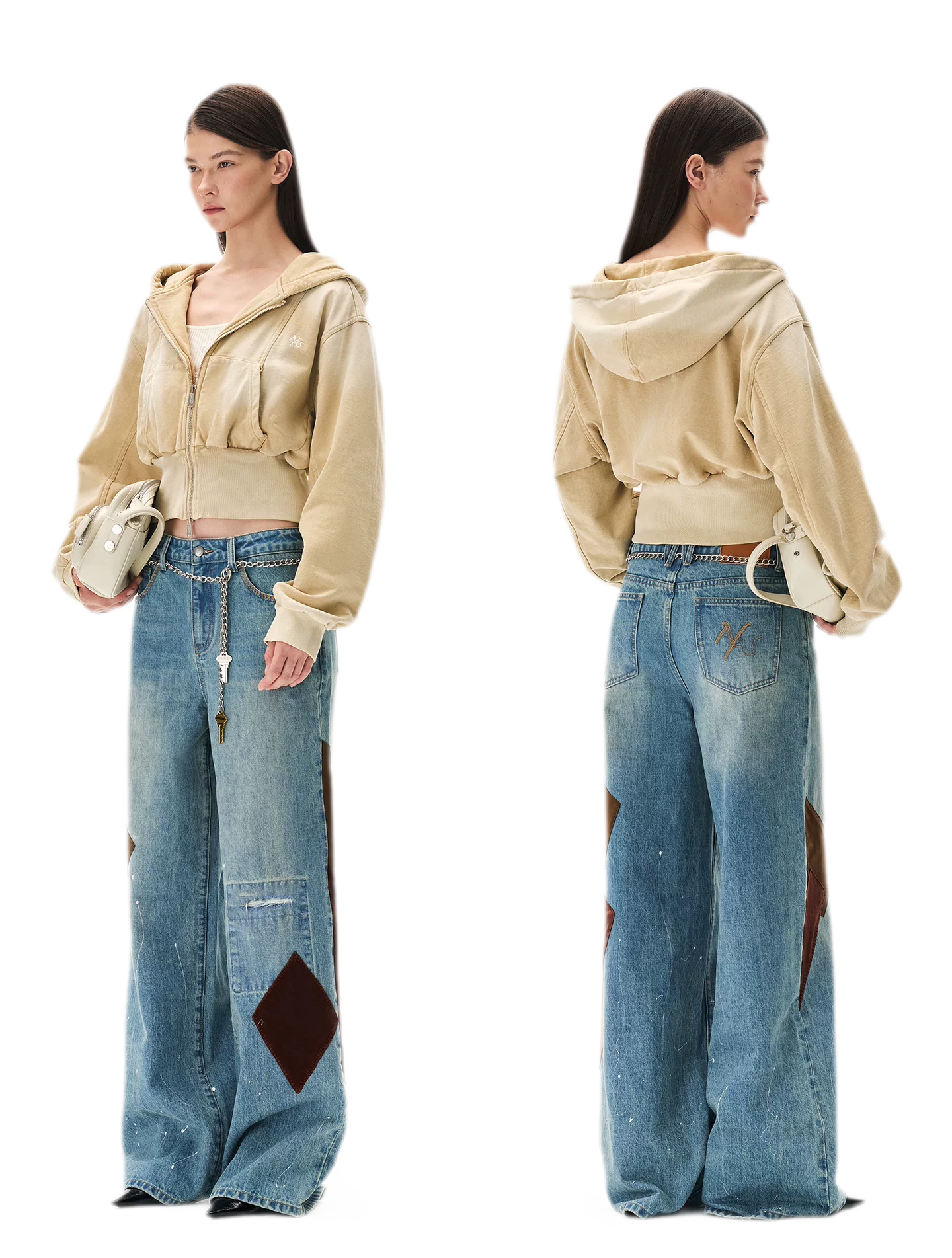 Sand-Washed Cropped Hooded Sweatshirt