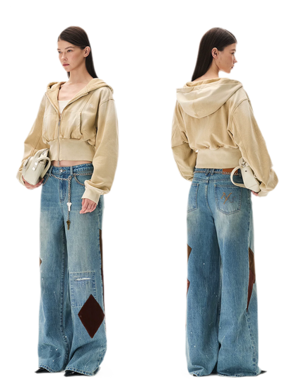 Sand-Washed Cropped Hooded Sweatshirt