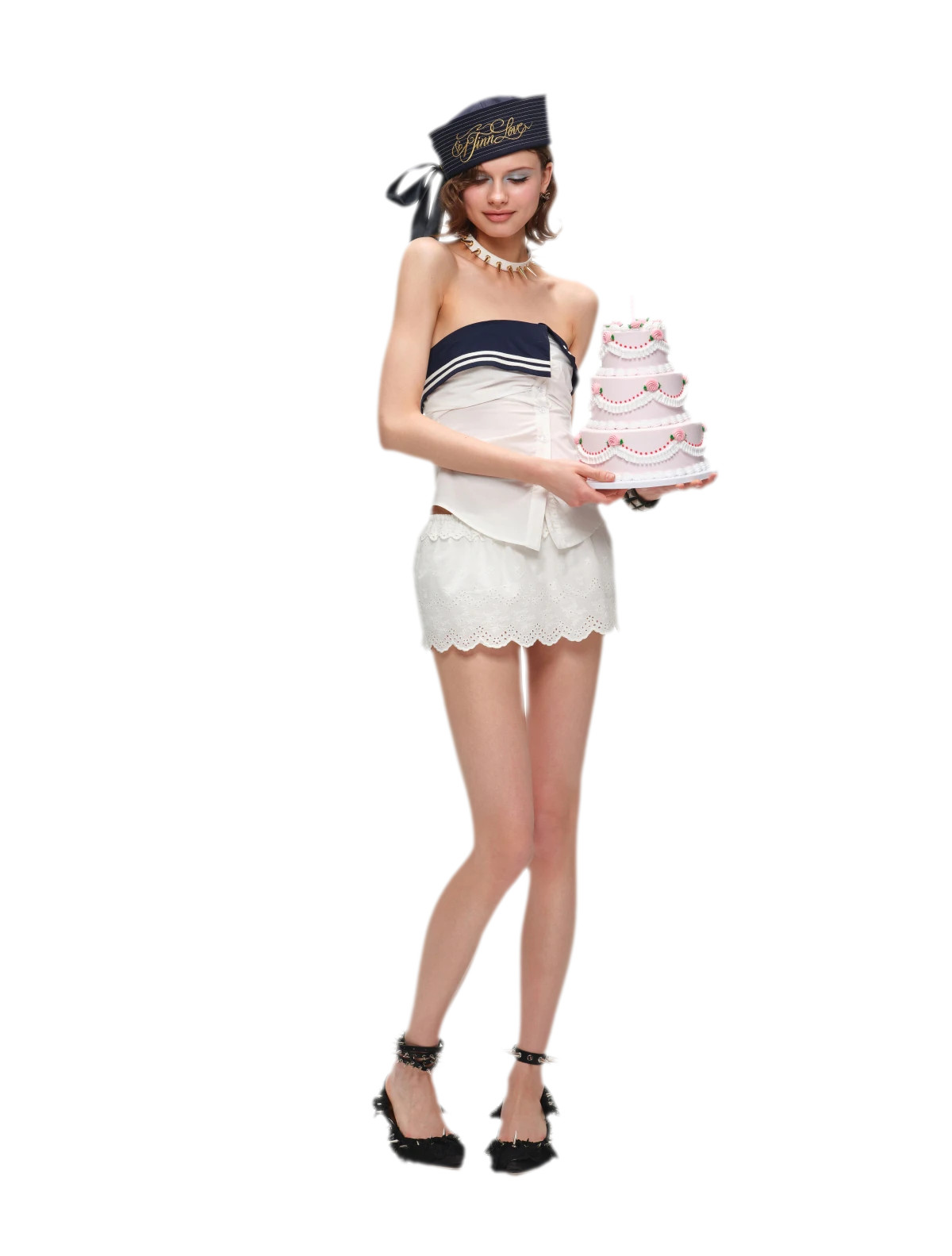 Irregular Navy Collar Sleeveless Shirt