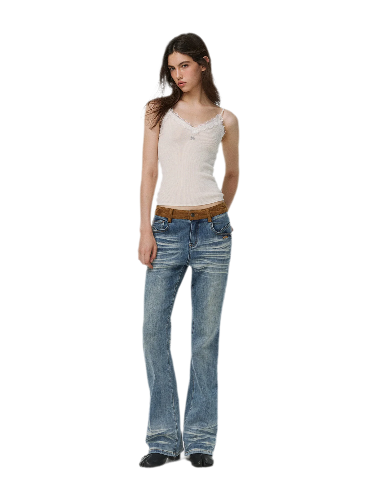 Feinstrick-Camisole aus Wolle mit Spitzenbesatz 100% Wolle