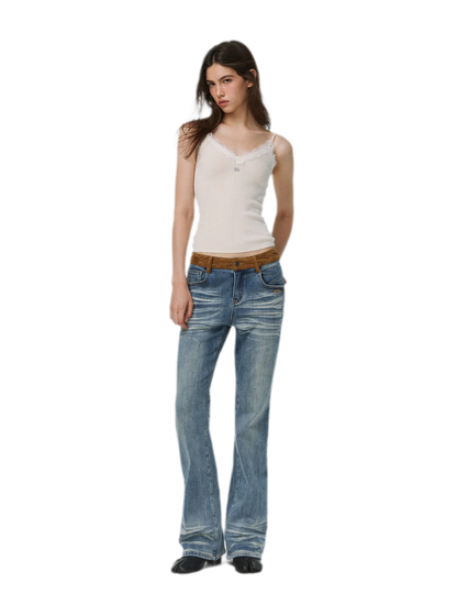 Feinstrick-Camisole aus Wolle mit Spitzenbesatz 100% Wolle