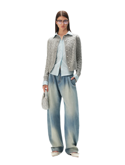 Cable Knit Faux-Layer Cardigan