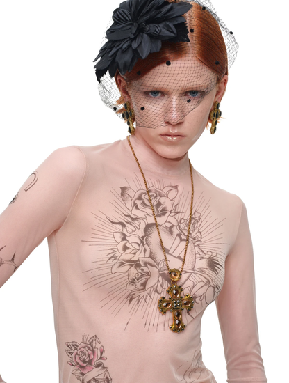 Tattoo Print Mesh Top