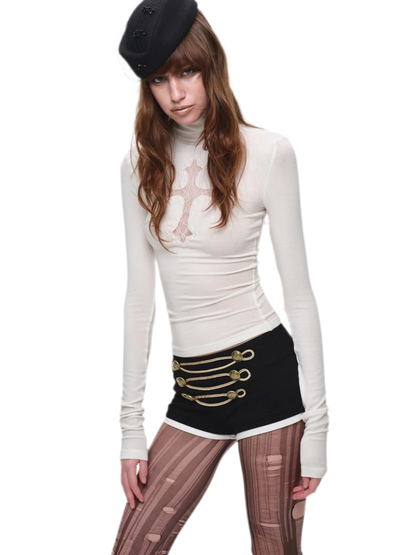 Rhinestone Lace Turtleneck Knit Top