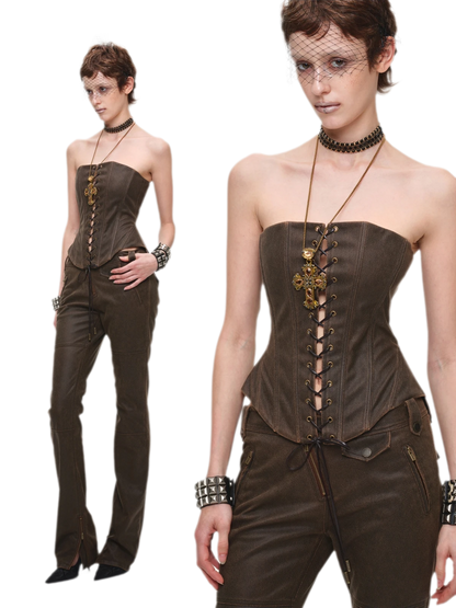 Washed Faux-Leather Corset Belt