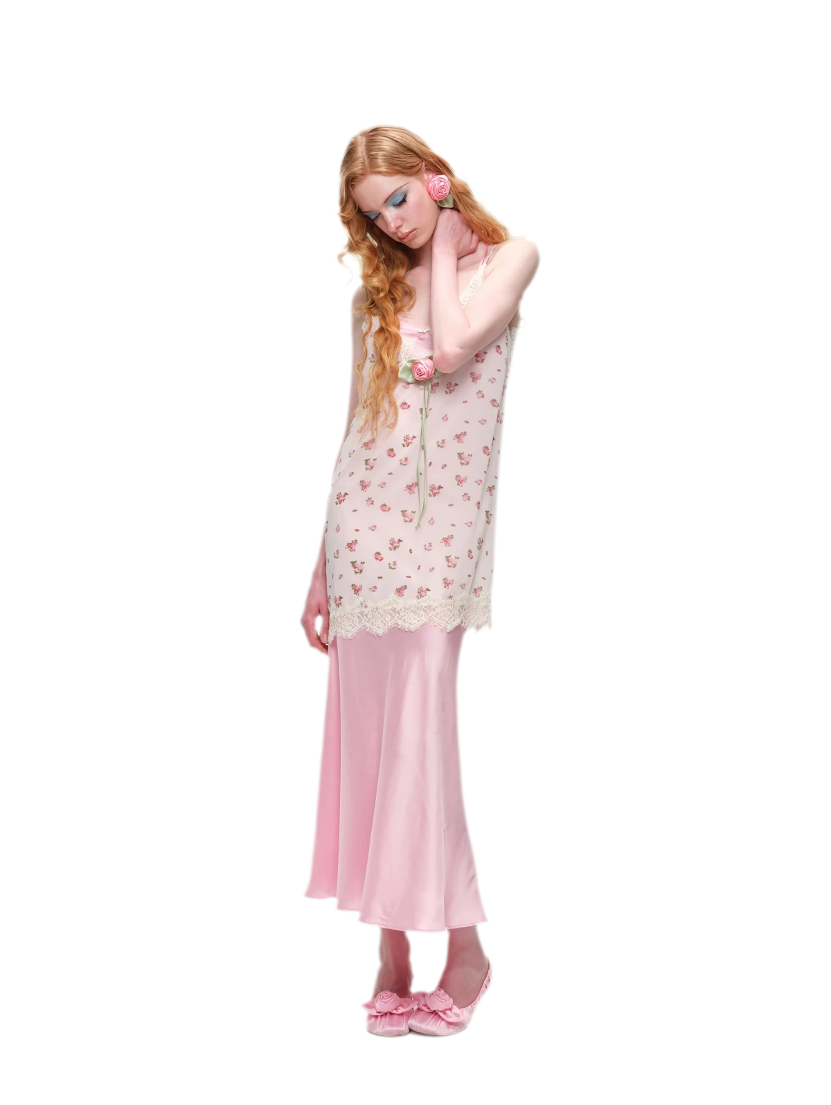 Deep V-Neck Lace Chiffon Satin Dress