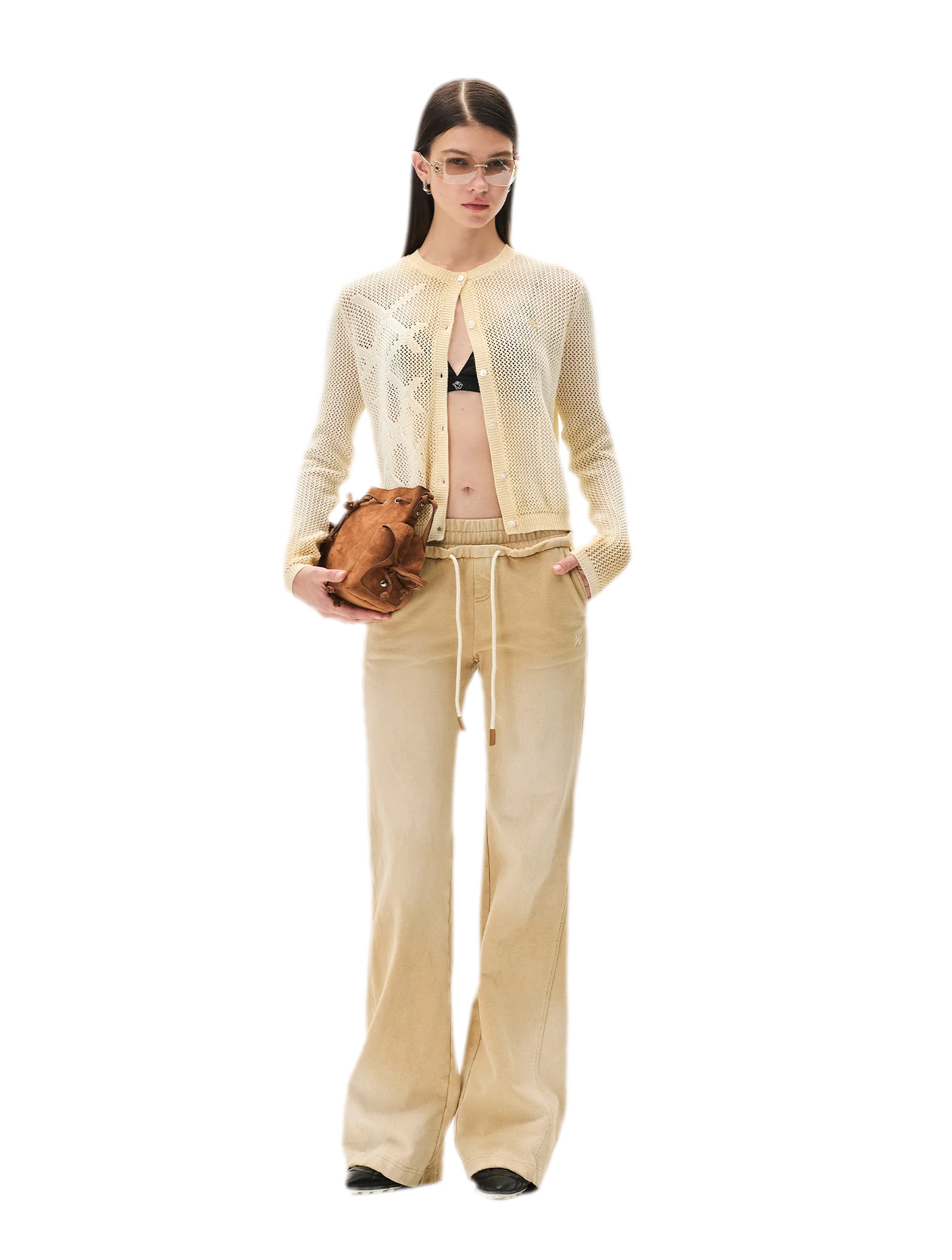 Sand-Washed Faded Straight-Leg Pants