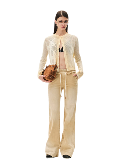 Sand-Washed Faded Straight-Leg Pants