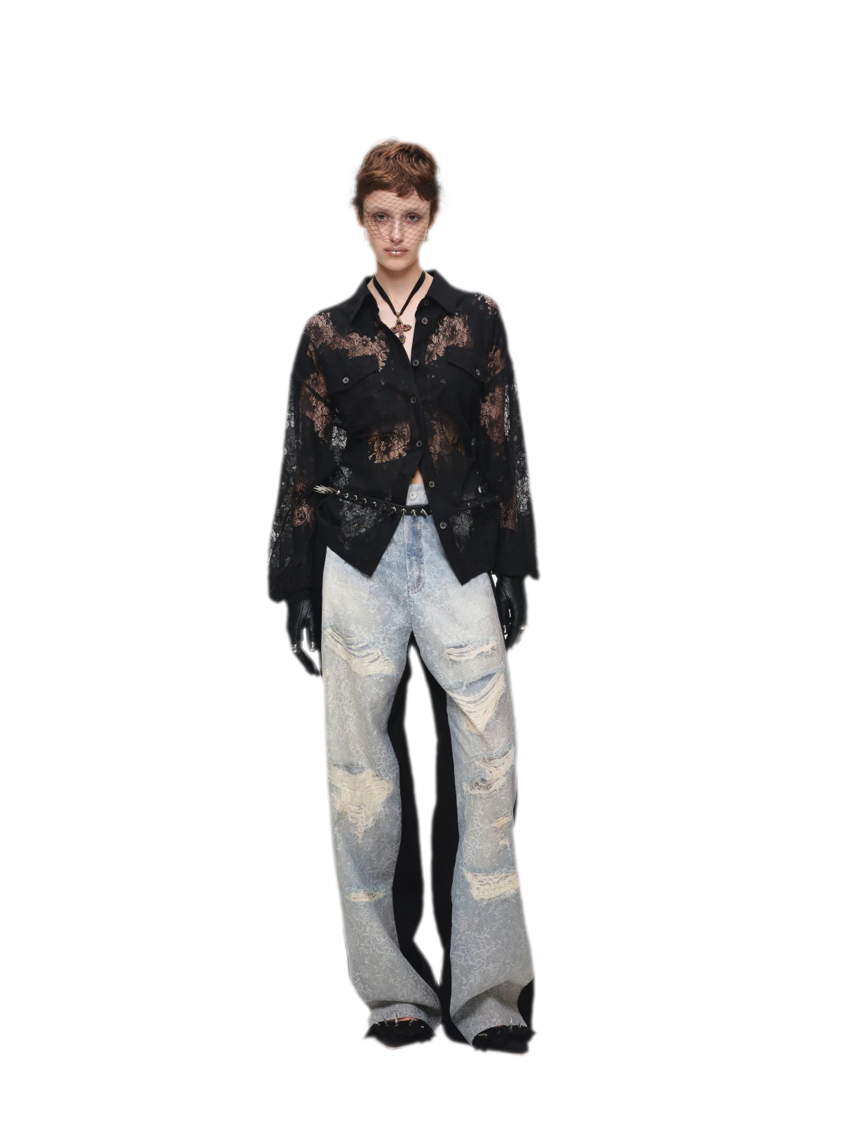 Washed Lace Straight Pants