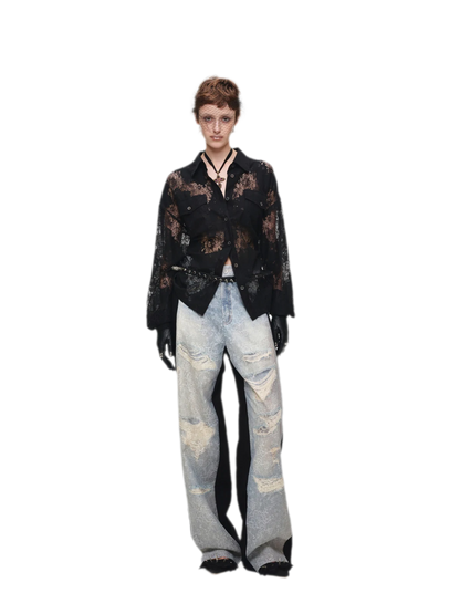 Washed Lace Straight Pants