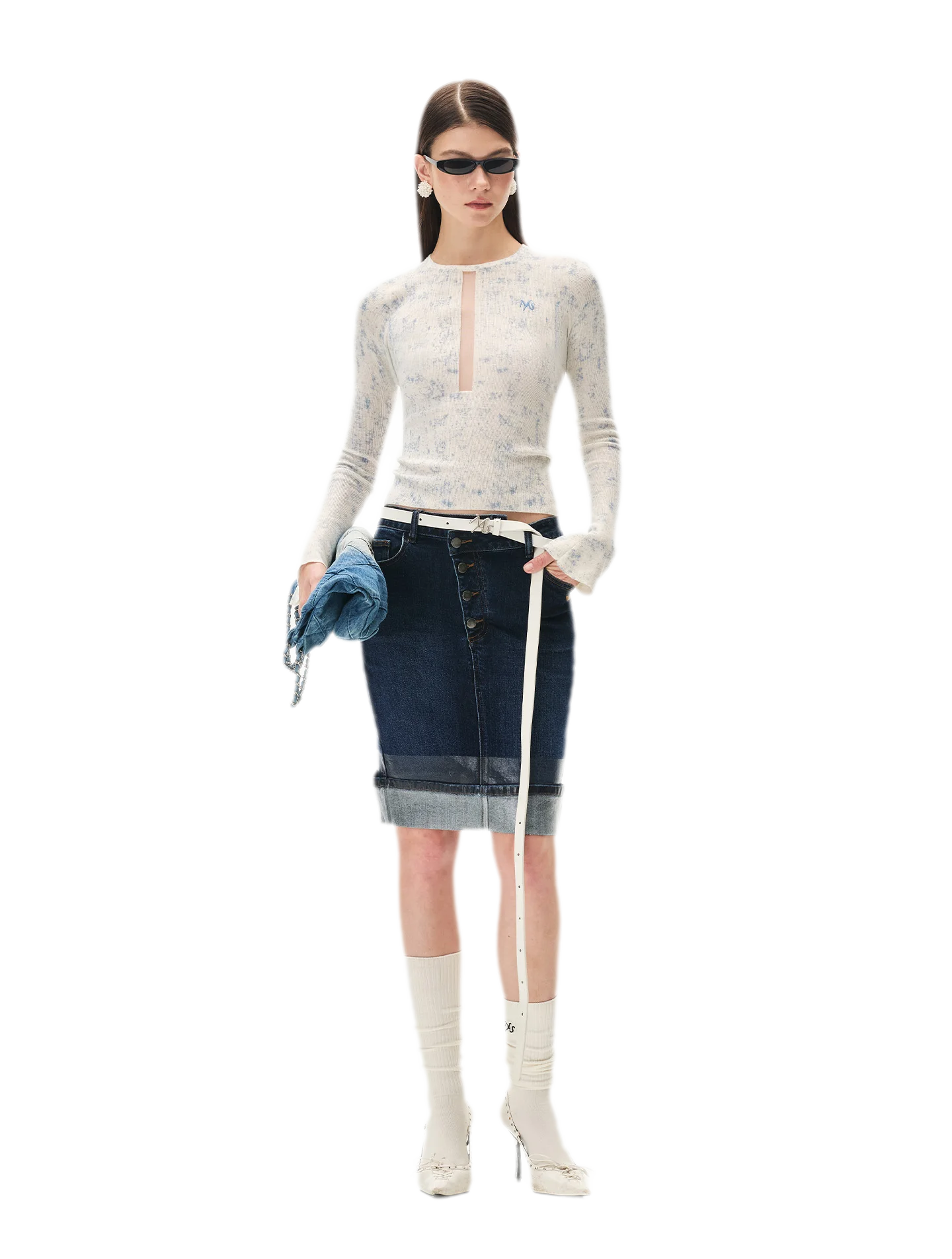 Fine-Gauge Printed Slim Knit Top