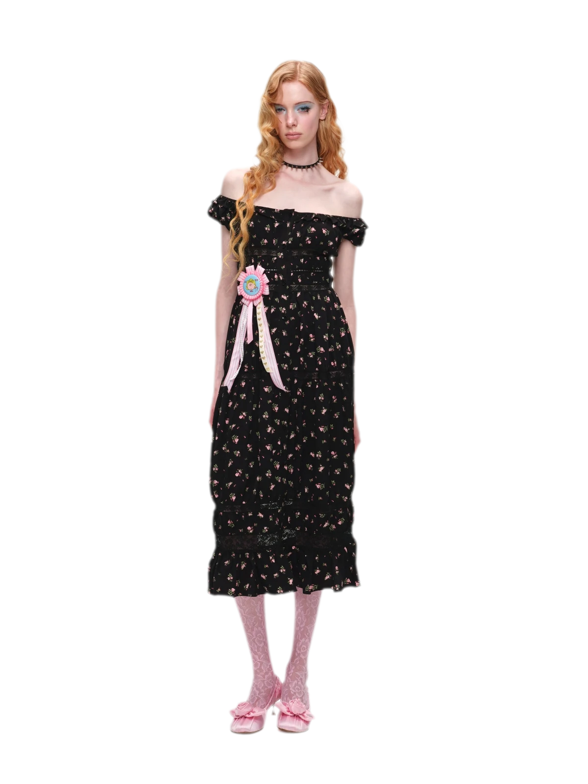 Long Floral Lace Chiffon Dress