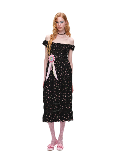 Long Floral Lace Chiffon Dress