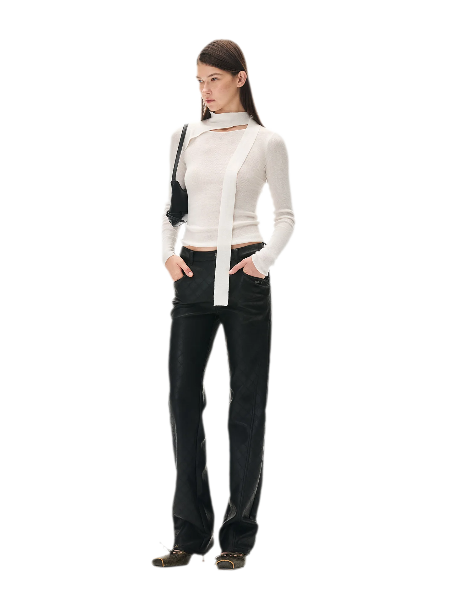 Diamond-Quilted Straight-Leg Pants