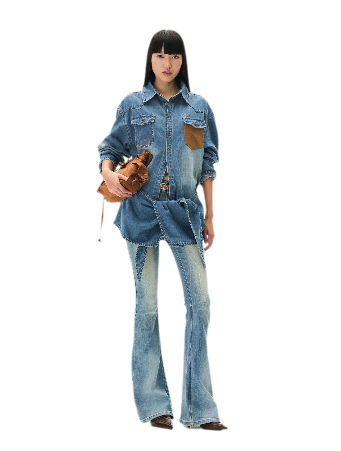Washed Denim Suede-Panel Shirt