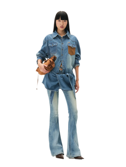 Washed Denim Suede-Panel Shirt