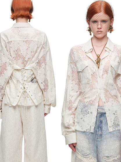 Lace Oversized Tie Shirt