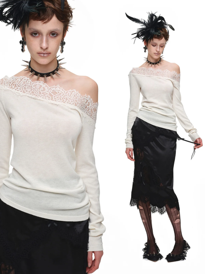 Acetate Cashmere Lace Knit Top