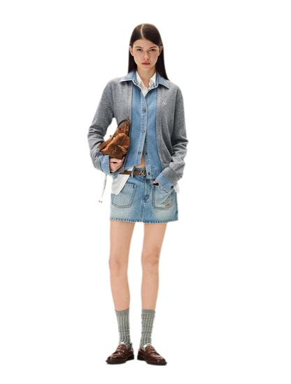 Wool Contrast Lapel Knit Cardigan