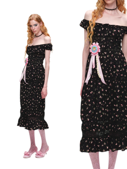 Long Floral Lace Chiffon Dress