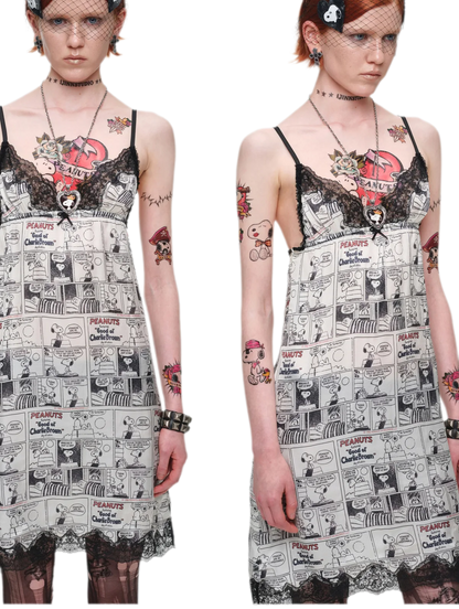 Vestido de tirantes vintage con ribete de encaje