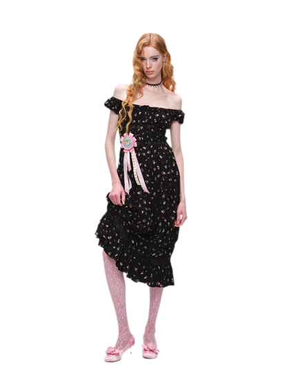 Long Floral Lace Chiffon Dress