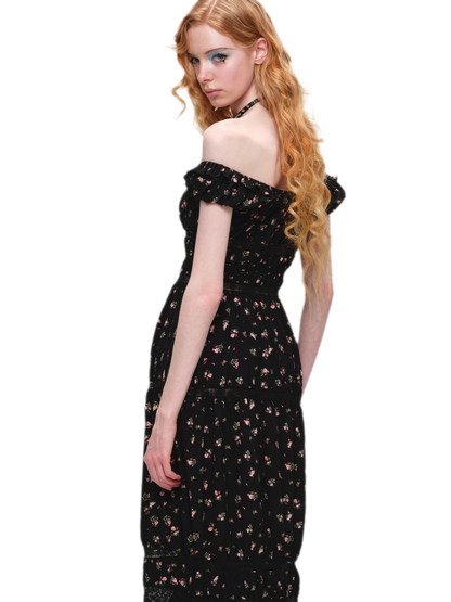 Long Floral Lace Chiffon Dress