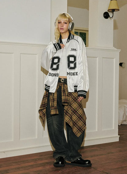 Glossy Cropped Baseball Jacket